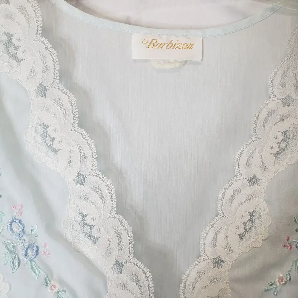 Vintage Barbizon Two-piece Peignoir Set Blue Robe & Gown Grandmacore Cottagecore - Picture 7 of 8
